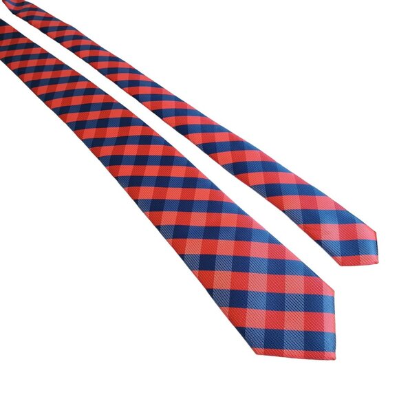 Izod Mens Pink Blue Plaid Tie Vintage Skinny Tie Designer Gift Baby Reveal - Picture 1 of 5